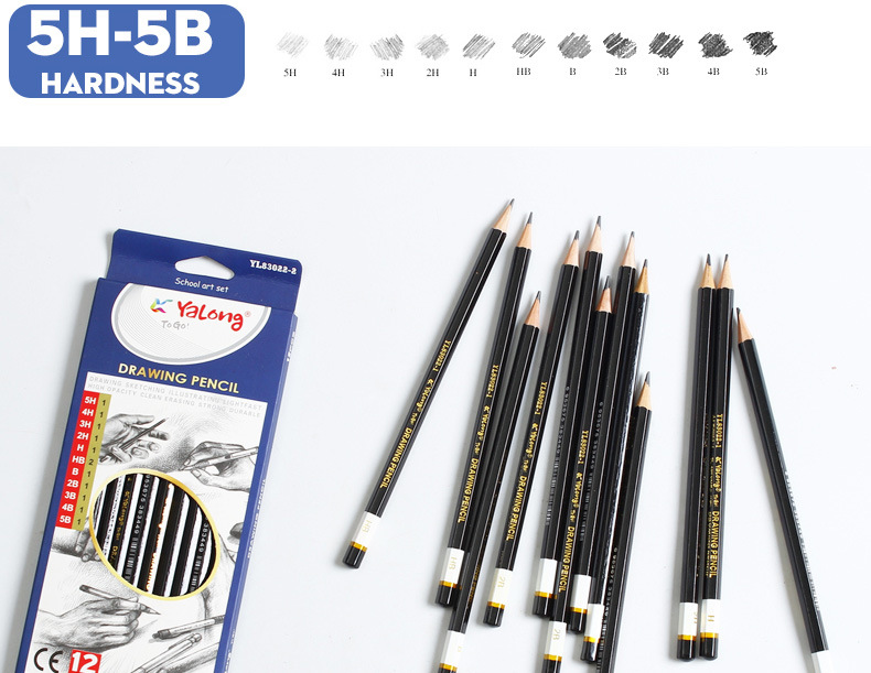 Yalong Cross-border Soft Poplar Wood Professional Art Pencils 12 pieces Mixed standard pencils HB2B Art Sketch pencils pic 3