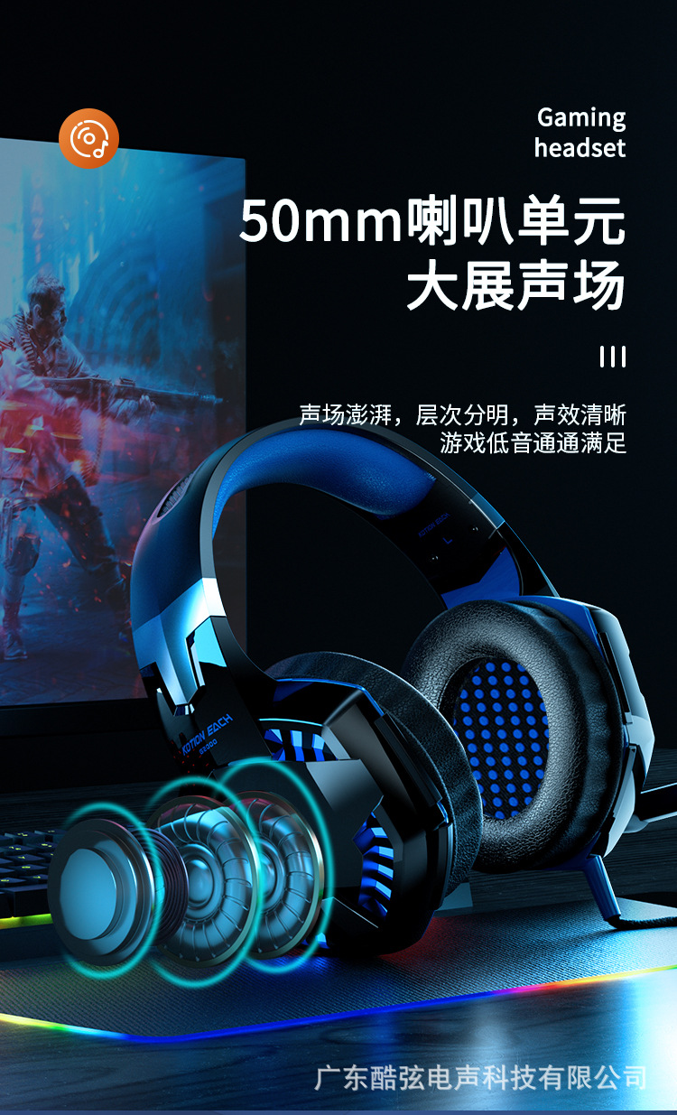 Inzo G2000 over-ear headphones, wired desktop computer, gaming with microphone, 3.5mmUSB digital accessory pic 4
