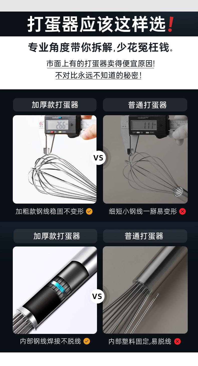 手动不锈钢打蛋器加粗手持搅拌器半自动打发器家用厨房烘焙工具详情2