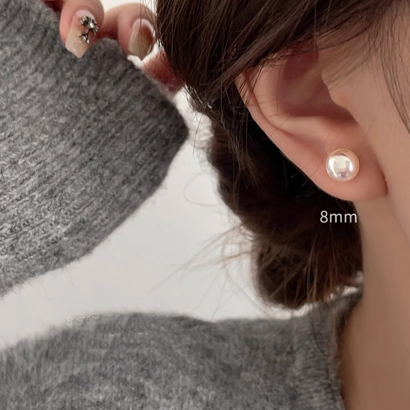 Shi Family Steamed Bun Pink Light Milk White Pearl Stud Earrings S925, pure silver needle, a niche high-end style, versatile new earrings pic 12