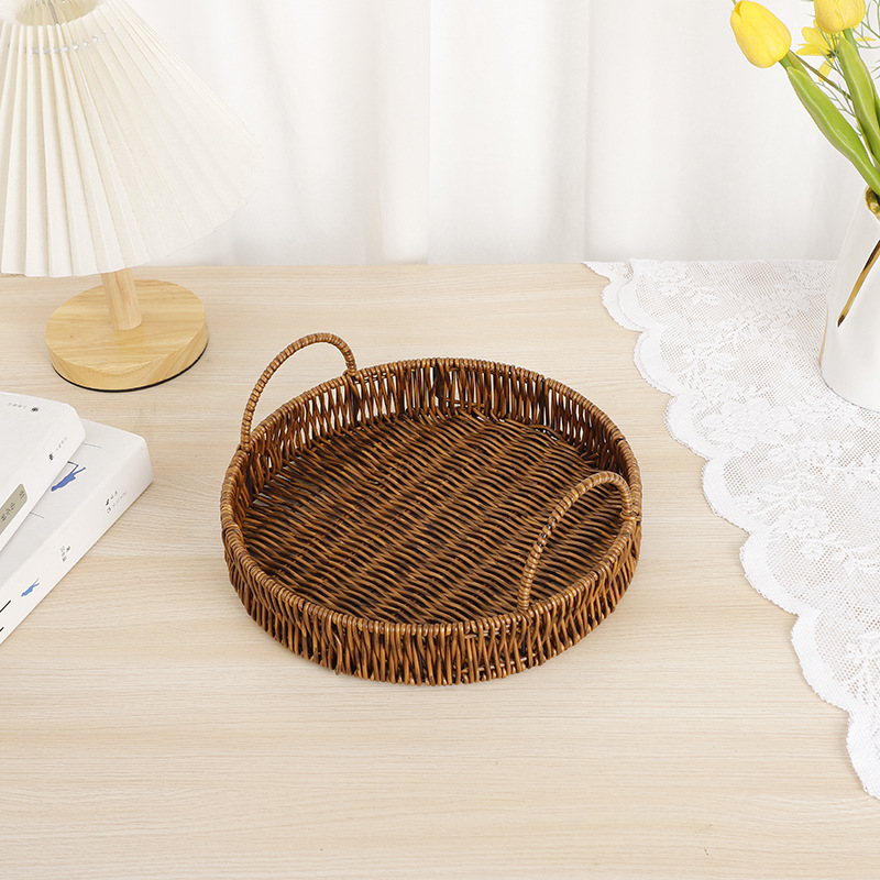 Imitation rattan fruit plate, hand-woven Japanese bread basket, steamed bun basket, living room household storage basket, rattan double-eared tray pic 4