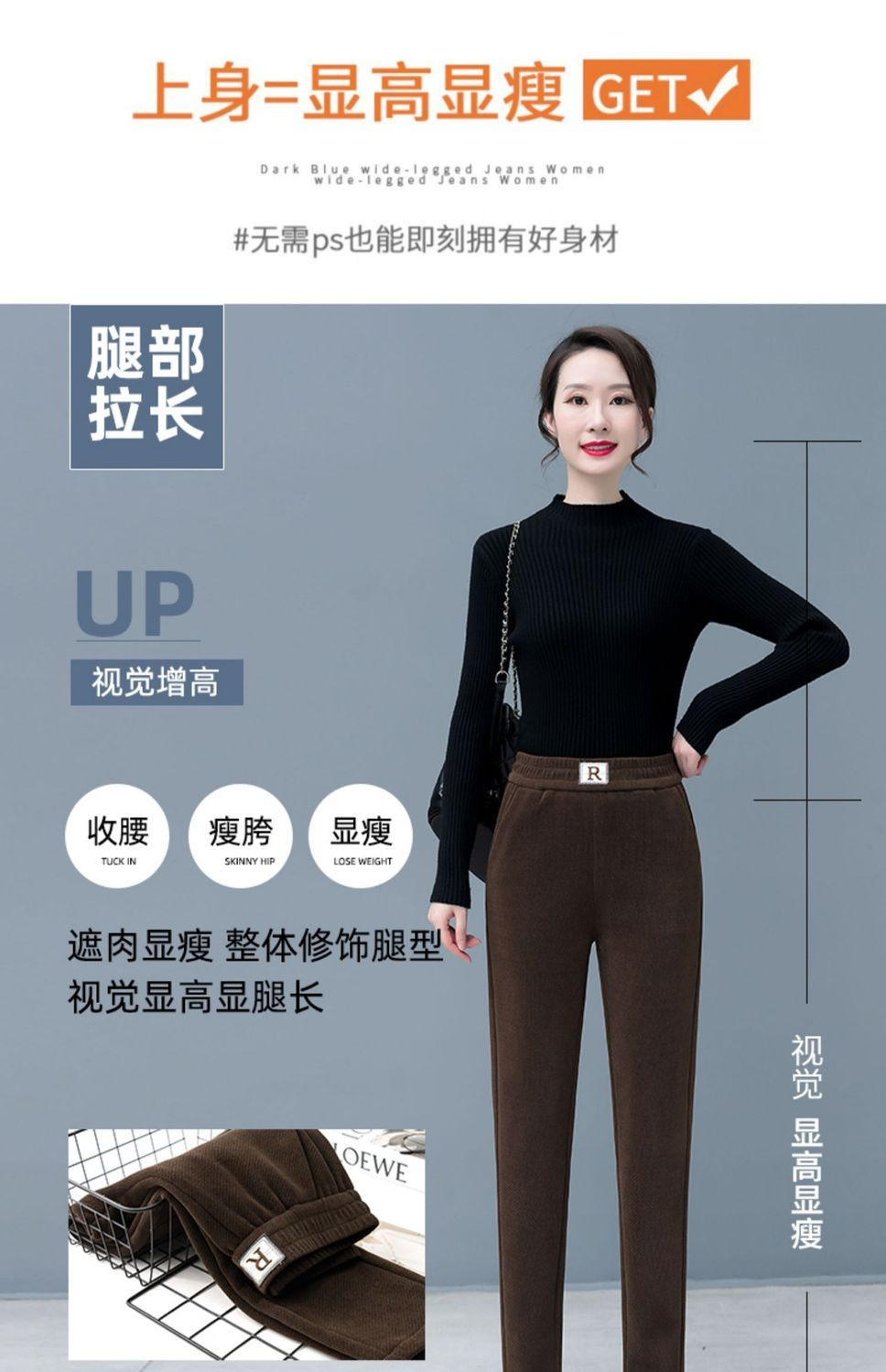北极绒哈伦裤加绒加厚R标女高腰显瘦小脚裤休闲新款宽松大码女裤详情2