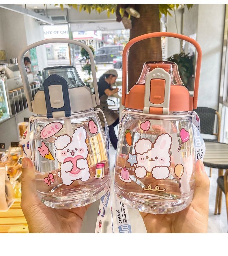厂家直销可爱大肚杯塑料水杯吸管杯大容量水杯带手提带刻度详情16