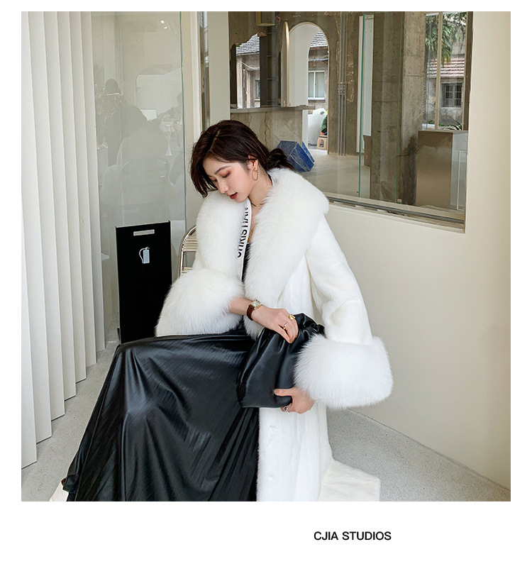 海宁水貂毛外套女洋气貂皮大衣长款水貂绒大衣狐狸毛领加肥加大详情13