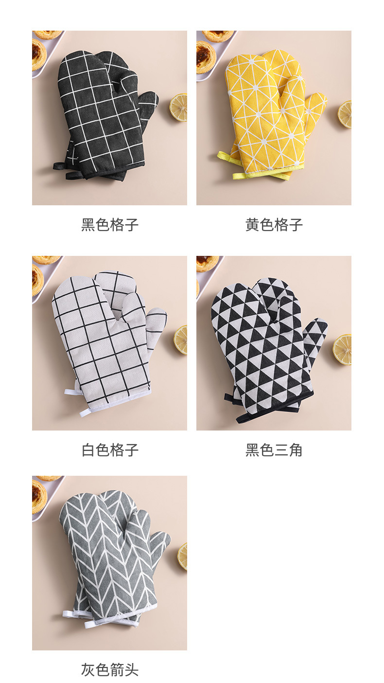 Kitchen microwave heat-resistant gloves, thickened checkered anti-scald and heat-resistant gloves, high-temperature resistant baking cotton and linen oven gloves pic 17