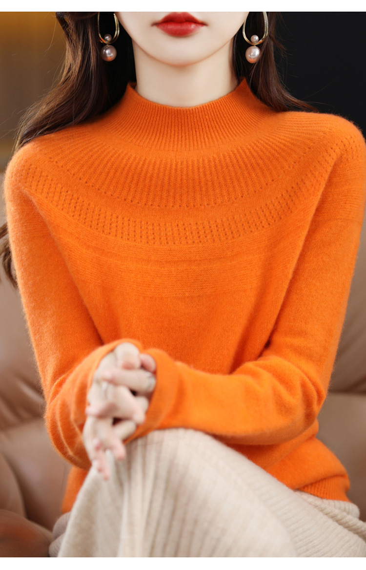 秋冬新款100羊毛衫女半高领一线成衣套头针织长袖羊绒毛衣打底衫详情21