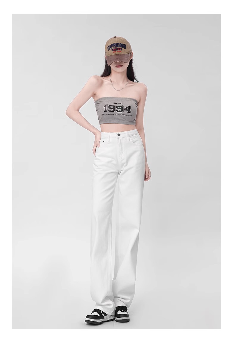 窄版直筒白色牛仔裤女2024秋冬季高腰小个子显瘦阔腿垂感拖地裤子详情18