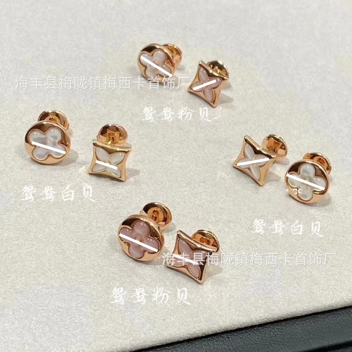 高版本驴家天然粉贝白贝尖花圆饼小众耳钉直销抖音直播可一件代发详情3