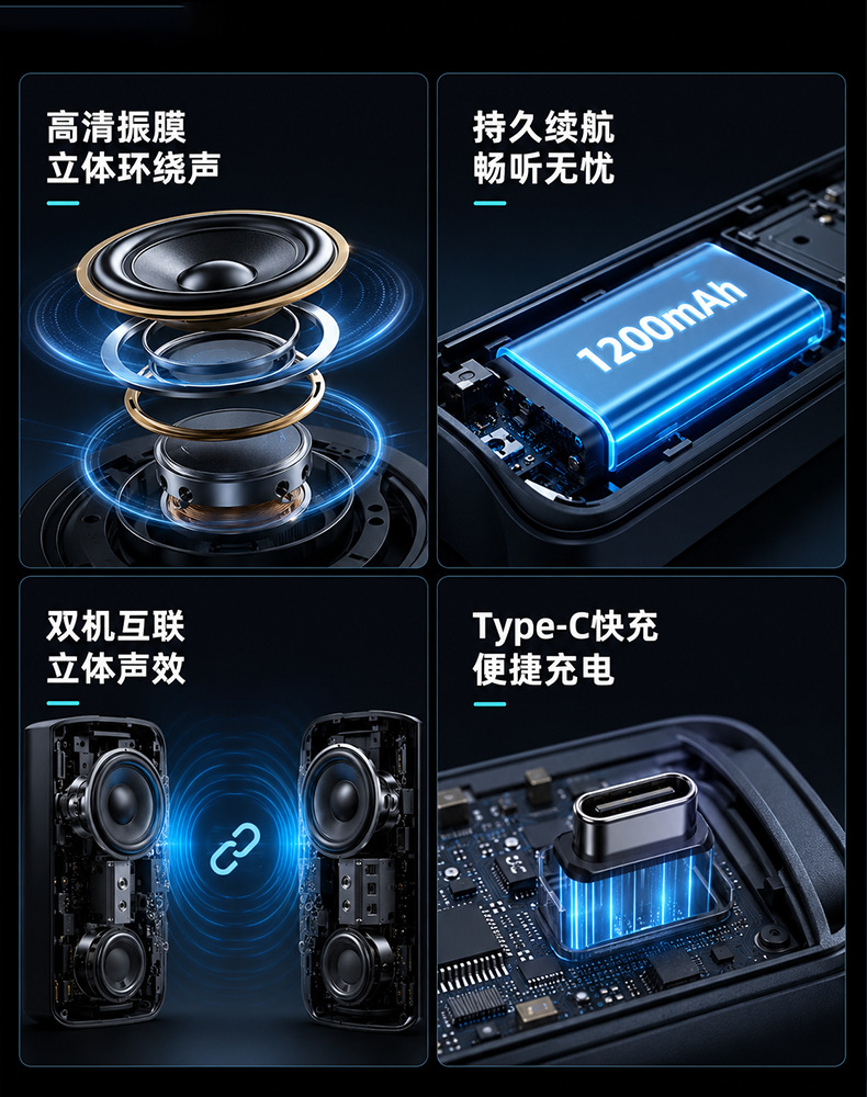 Беспроводной bluetooth-усилитель с портативным сабвуфером на открытом воздухе, портативная TWS-домашняя стереосистема pic 14