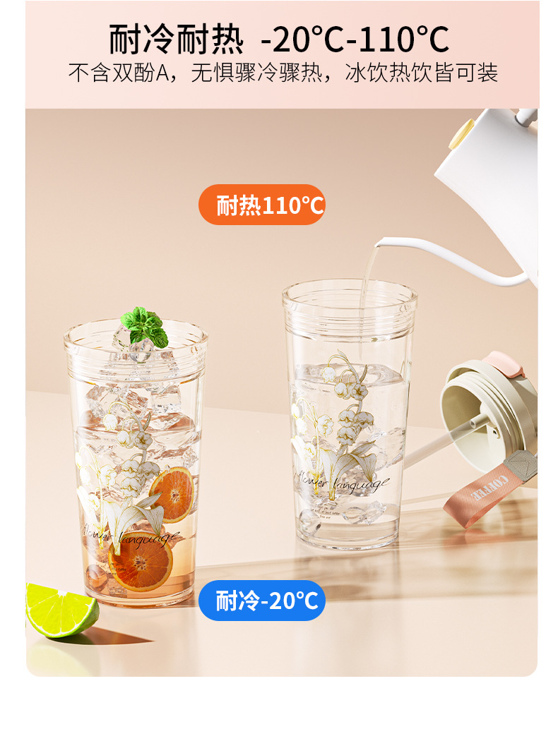 The new Lily of the bell water cup is a high-appearation-level plastic cup with a handle, a large-capacity, high-temperature resistant three-drinking straw cup for home use pic 7