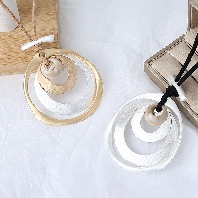 跨境饰品亚马逊爆款项链秋冬欧美撞色几何椭圆形金属吊坠女毛衣链详情12