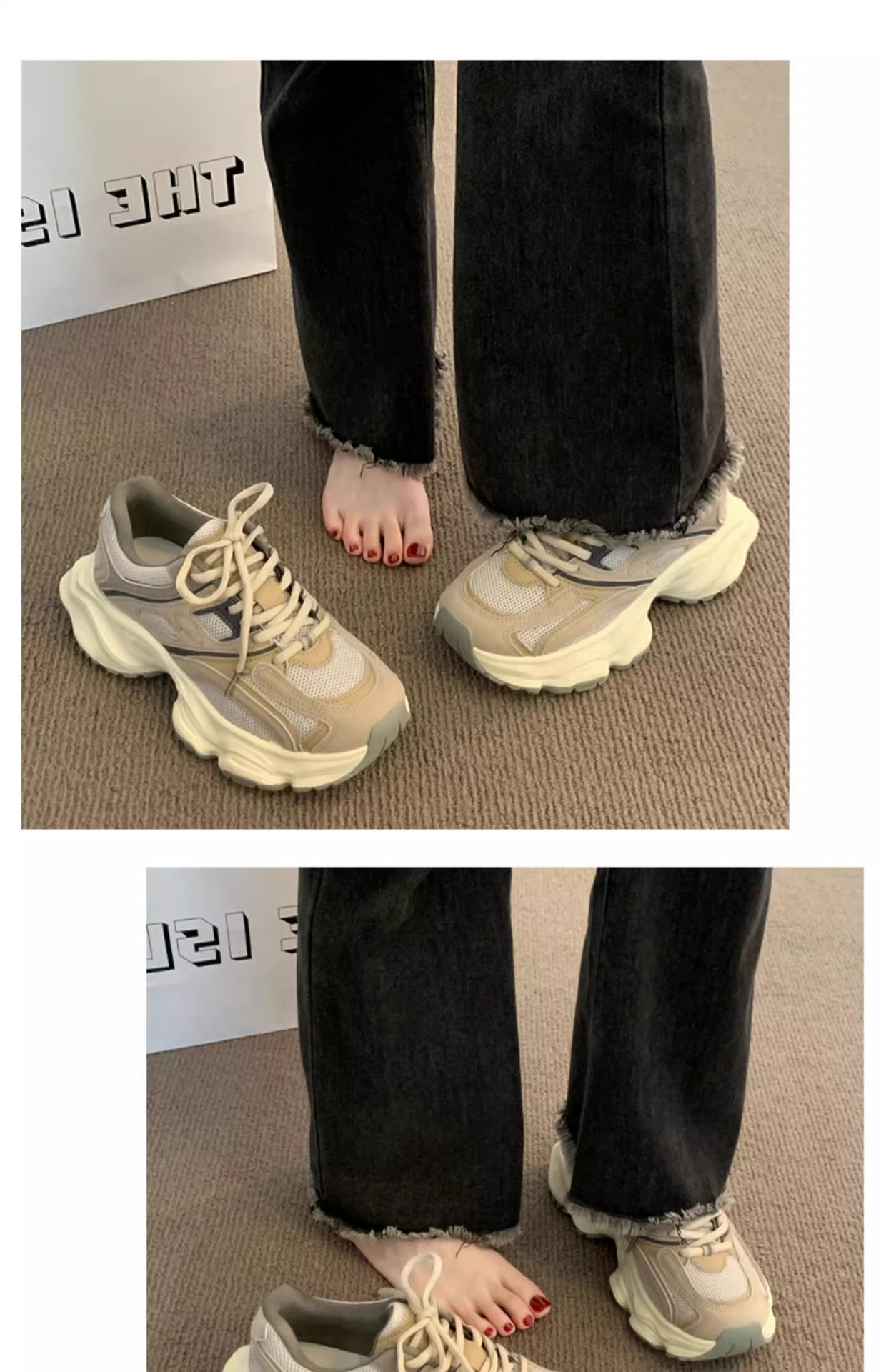 复古厚底灰色老爹鞋女款2025春季新款网面透气显脚小休闲运动鞋子详情20