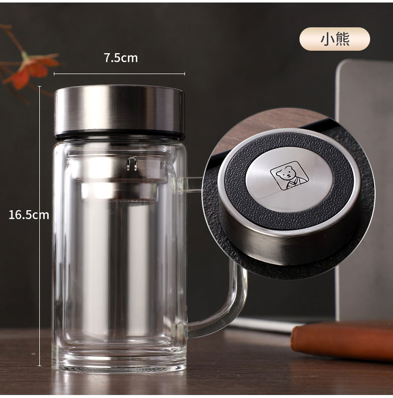 双层泡茶商务礼品杯加厚隔热泡茶玻璃杯双层玻璃杯商务玻璃杯定制详情22