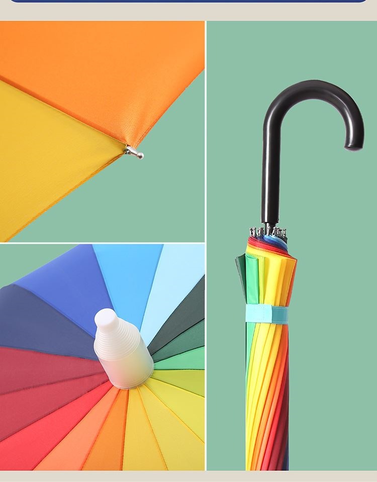 儿童彩虹雨伞带防水套男孩弯柄小学生16骨长柄伞女孩带防水套直柄详情10