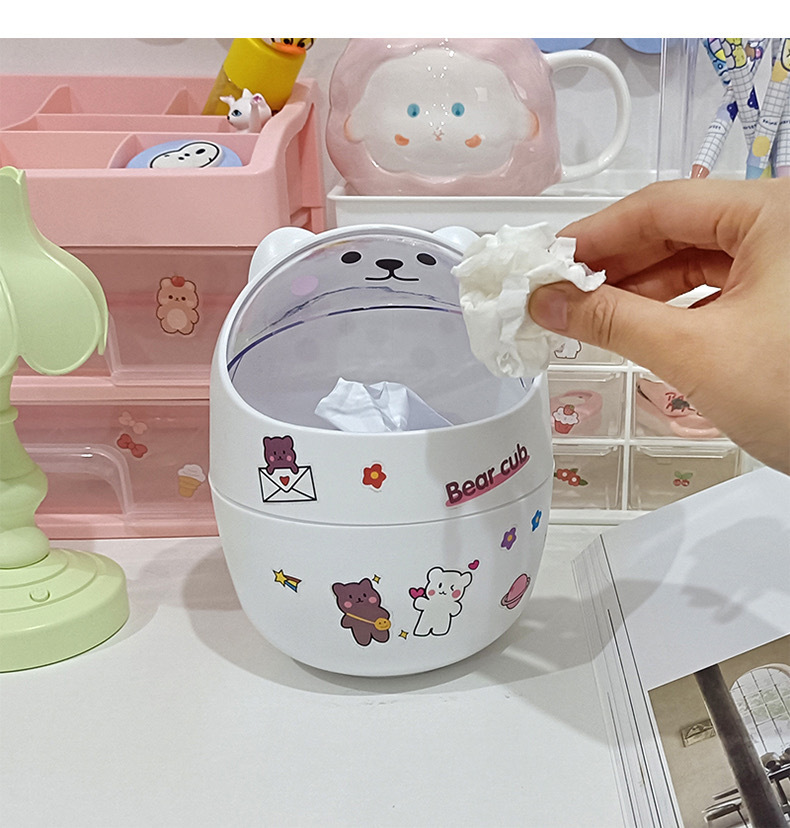 桌面垃圾桶可爱小号家用宿舍办公室桌上带盖纸篓ins风迷你垃圾筒详情10