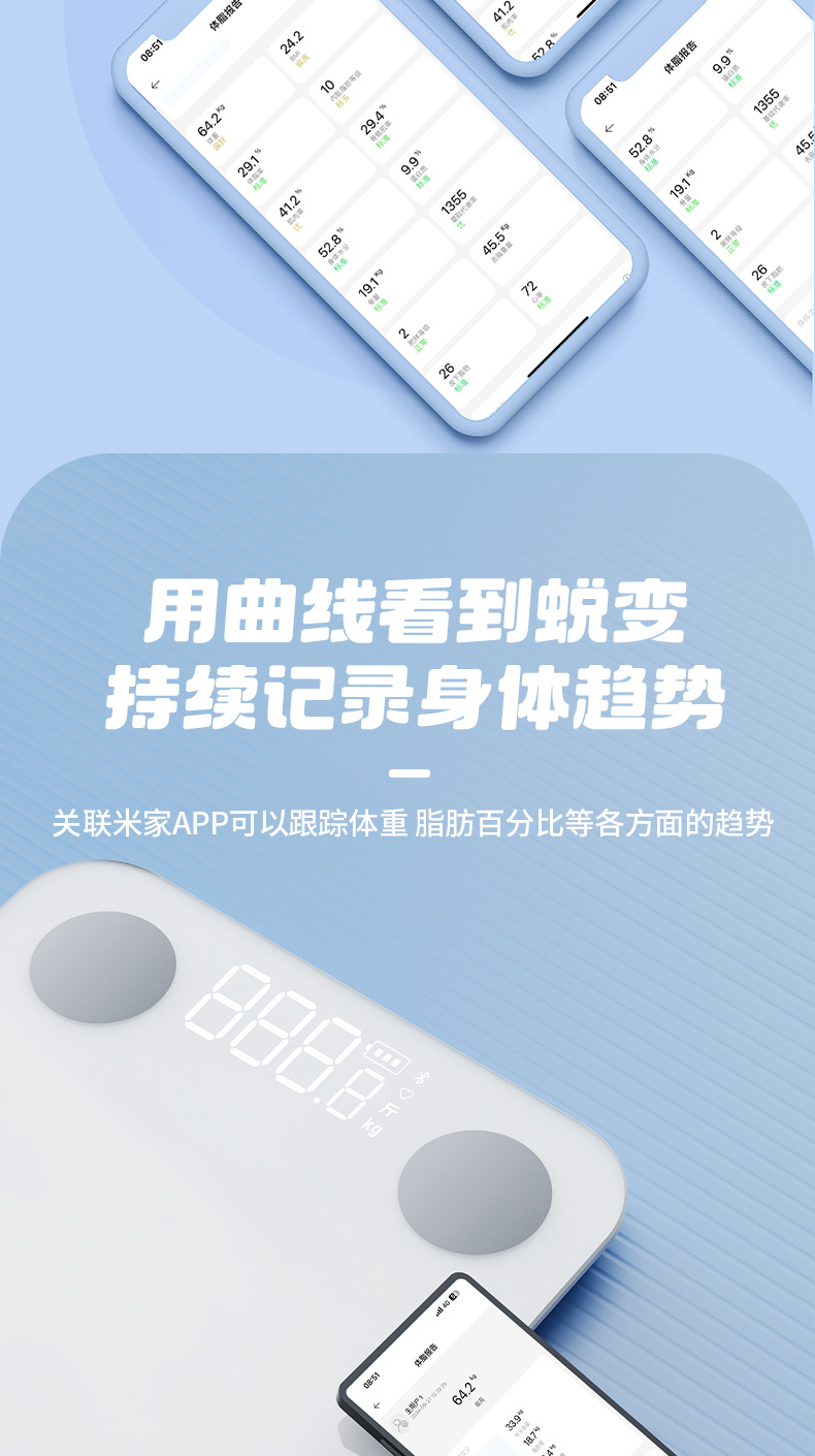 体重秤家用智能体脂秤称重电子秤人体称高精准小型米家测心率定制详情12
