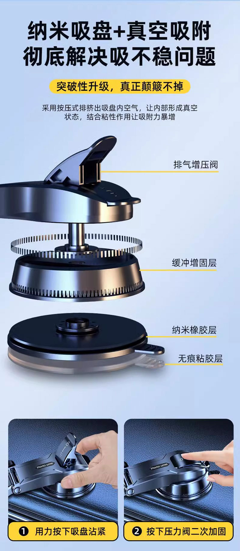 跨境吸盘式车载手机支架出风口外贸通用汽车导航横竖手机支架批发详情7