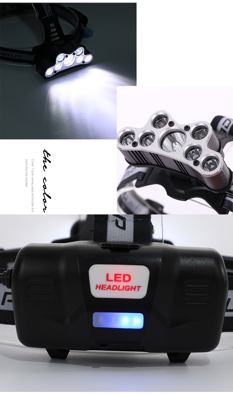 跨境新款7头T6强光头灯头戴式电筒充电超亮光灯现货批发厂家直供详情7