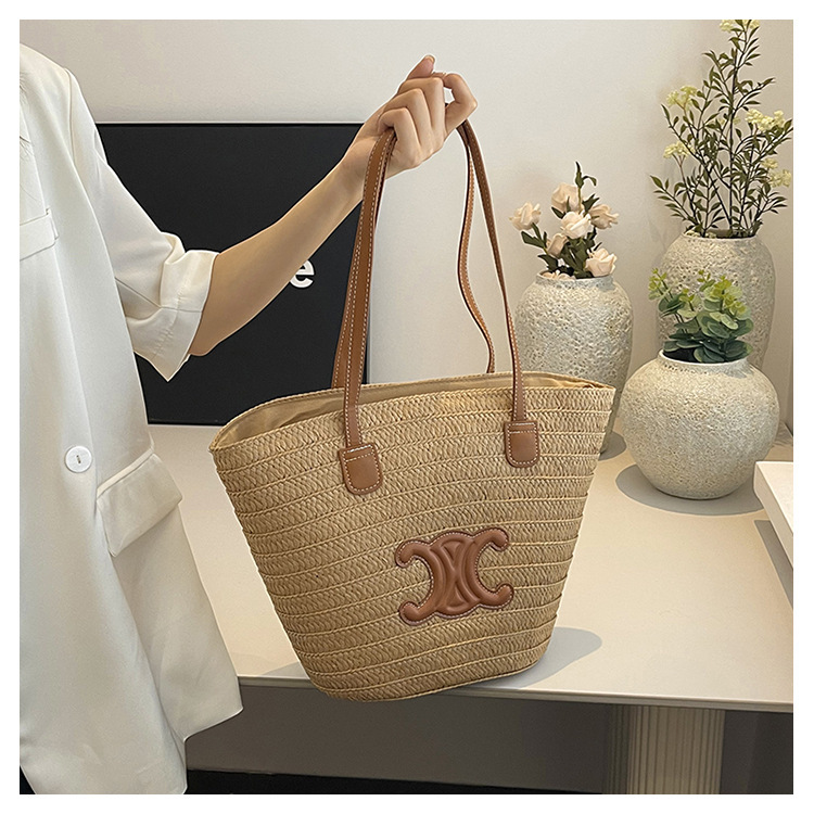 单肩草编包女士手提包大容量夏日旅游沙滩包手工编织菜篮子腋下包详情46