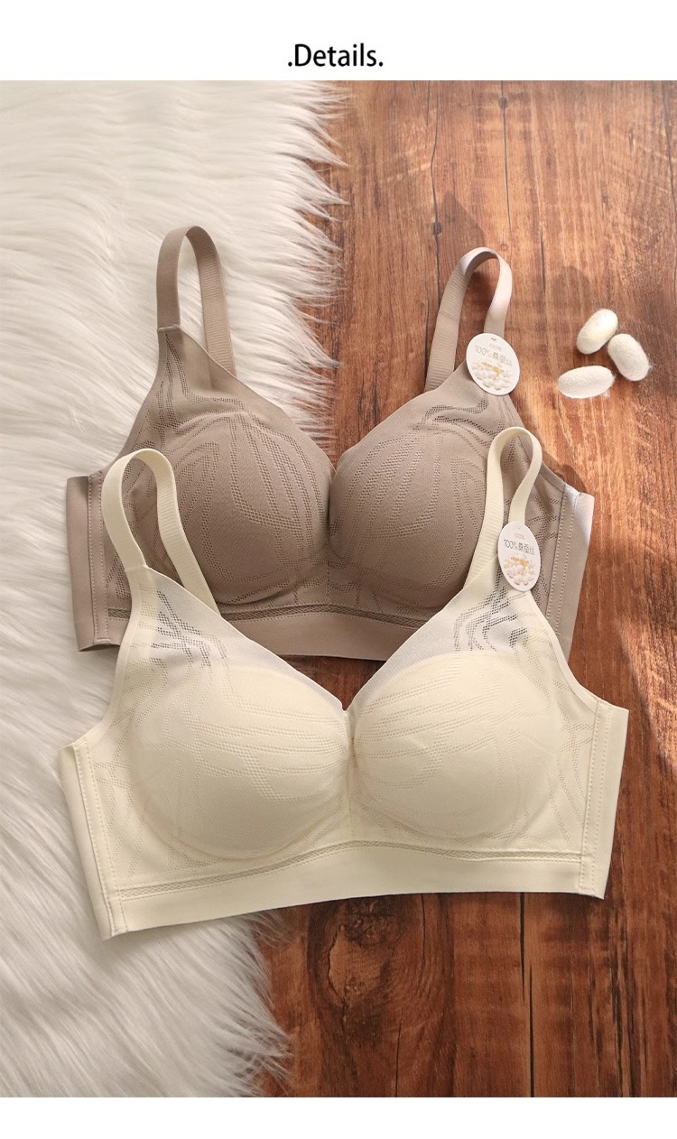 桑蚕丝真丝无痕内衣女小胸聚拢显小收副乳防下垂无钢圈文胸罩秋冬详情2
