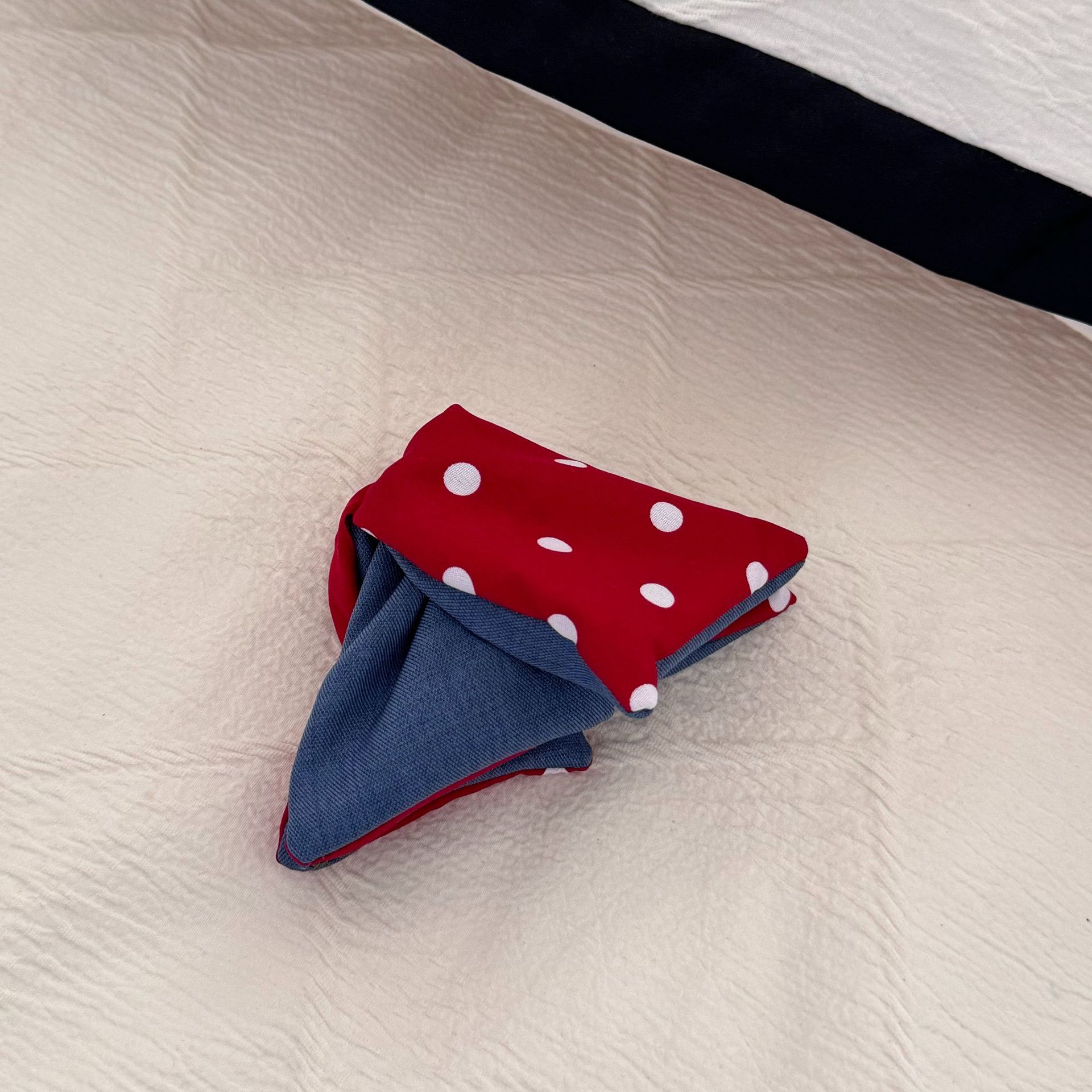 童话感红蓝撞色发圈牛仔蓝红拼色波点双面发饰甜美小众学院风发饰详情16