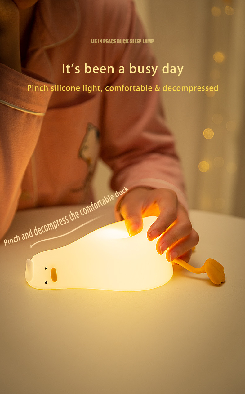 Lying flat Duck night light, patting light, silicone LED, turning duck, charging, bedside companion, mobile phone stand, night light creativity pic 3