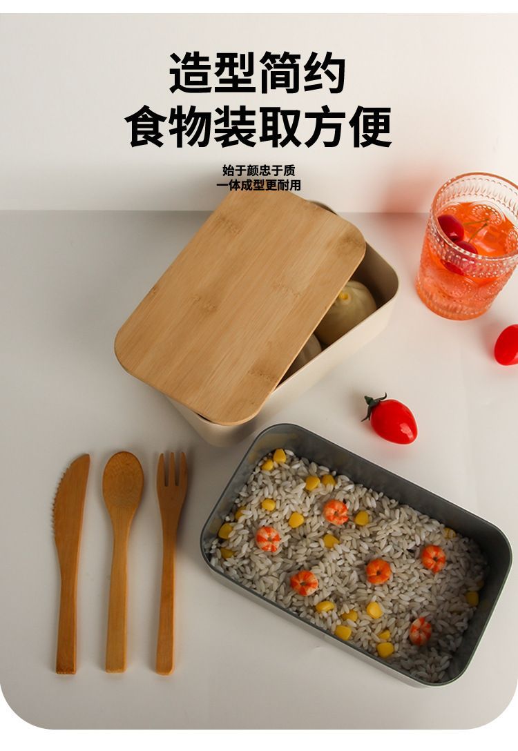 Wholesale of cross-border Japanese single-layer lunch boxes, wooden LIDS, plastic lunch boxes with tableware, and microwave lunch boxes for office workers pic 7