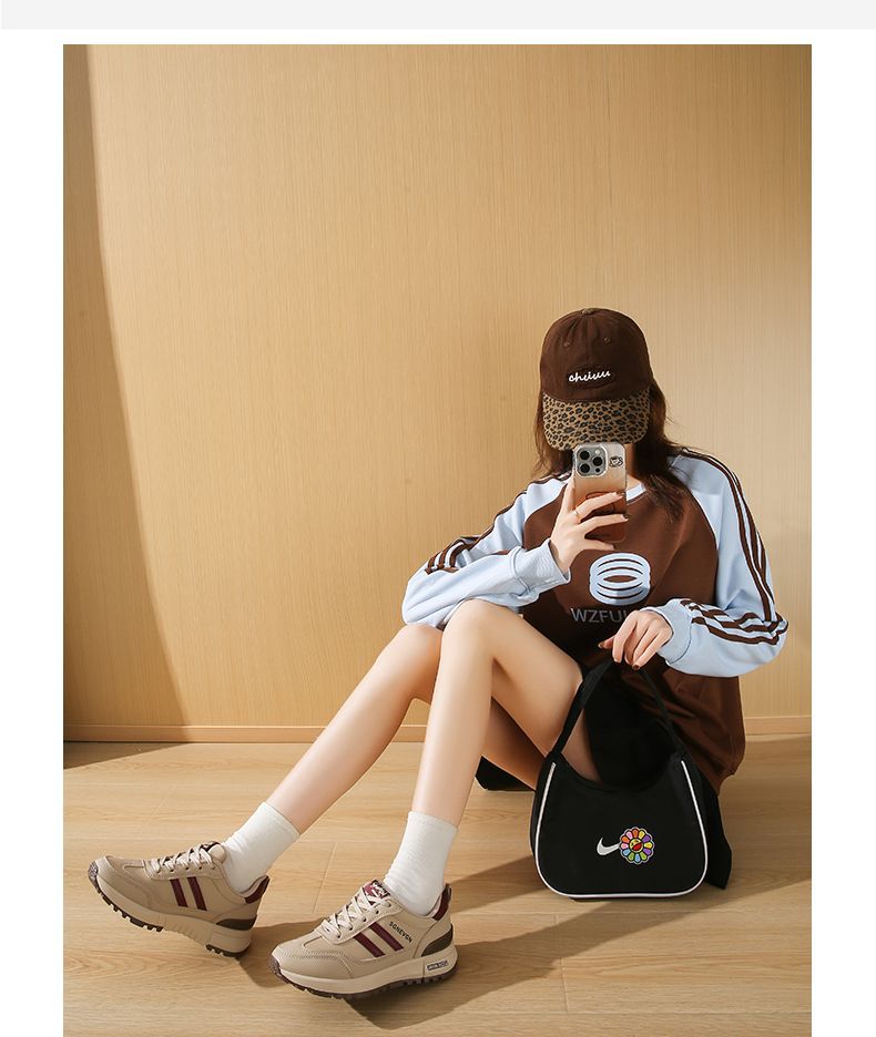 踩屎感轻便休闲运动鞋女士2025春秋季新款软底防滑皮面阿甘跑步鞋详情12