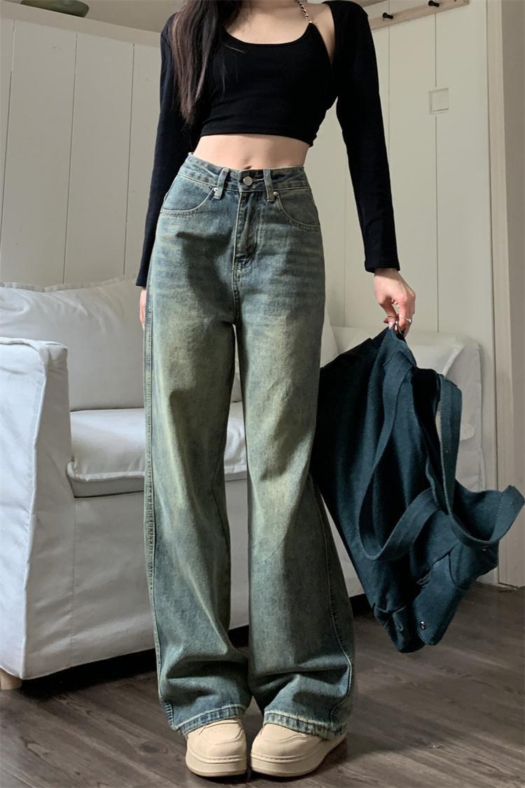 韩版直筒牛仔裤女春秋外穿梨形休闲怀旧复古拖地宽松美式阔腿长裤详情17