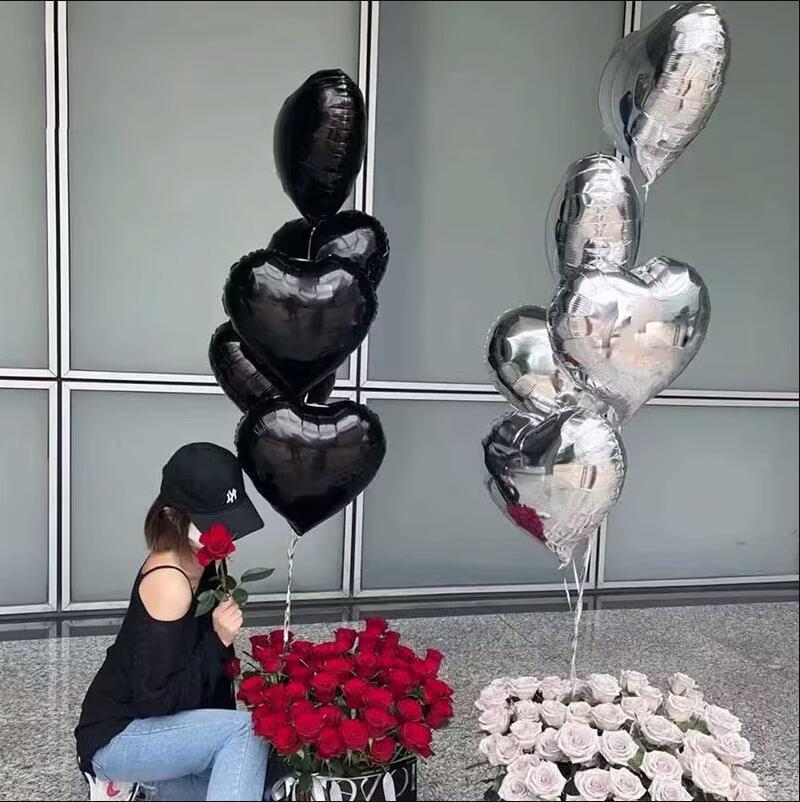 18寸爱心铝膜气球婚庆婚房布置七夕情人节派对飘空爱心气球批发详情7