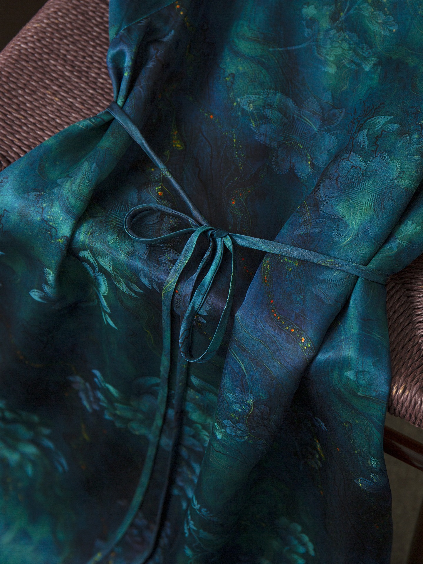 真丝香云纱改良旗袍连衣裙女100桑蚕丝立领收腰短袖长裙夏新款详情12