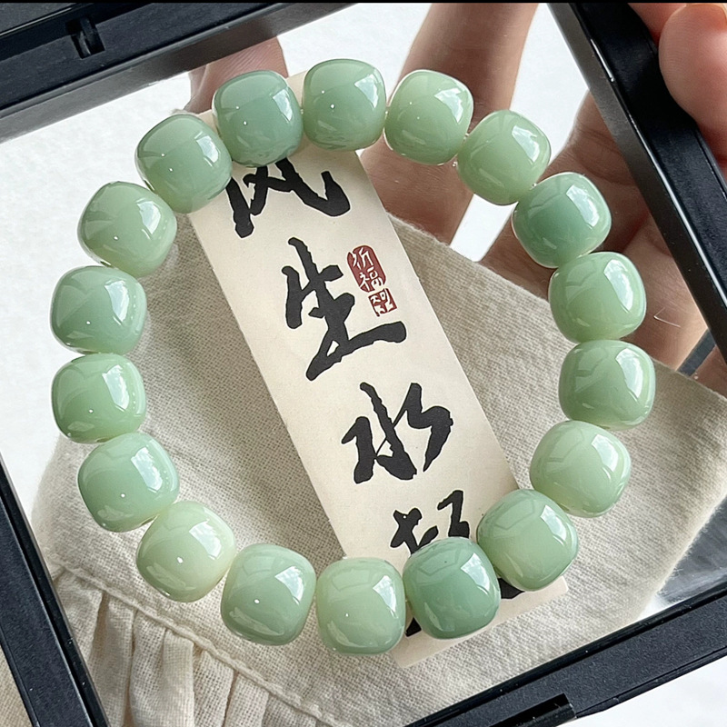 阴皮渐变绿白玉菩提子手串女小青柠绕指柔文玩菩提根佛珠菩提学生详情5