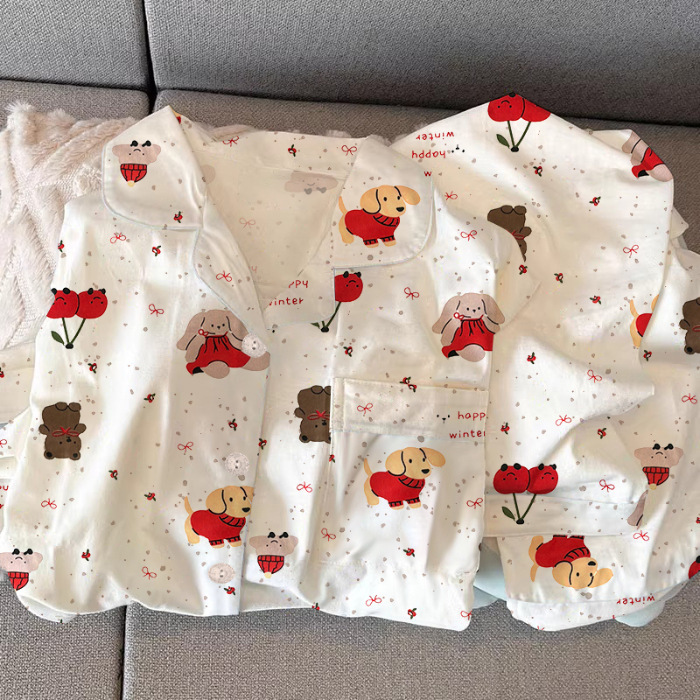 Cute cartoon mikko pajamas for girls in spring and autumn, cloud cotton long-sleeved, sweet student and Internet celebrity home wear set for summer pic 44