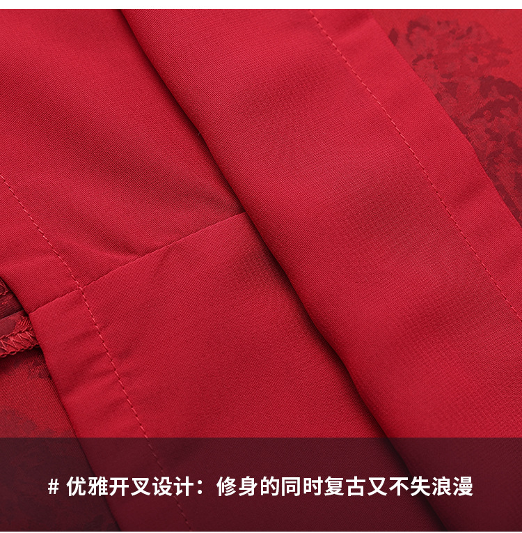 新款夏季改良旗袍女中年妈妈玫瑰婚宴红色中长款短袖新中式连衣裙详情7