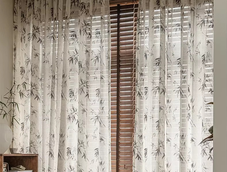 新中式国风印花麻纱水墨竹子高级感法风中古风透光不透人纱帘批发详情20