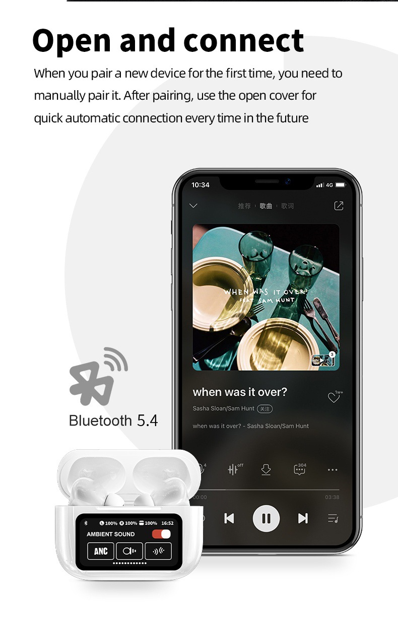 The new cross-border A9PRO Bluetooth headphones feature active noise cancellation, smart color screen and ultra-long battery life, making them true wireless Bluetooth headphones pic 5