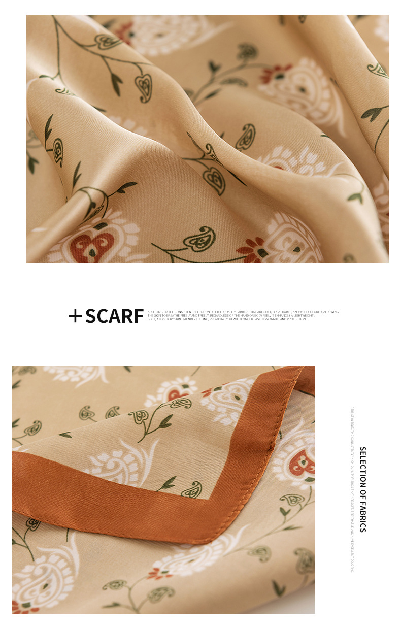 A pastoral floral small square scarf, a fresh and elegant spring professional dress, a natural and sweet printed silk-like scarf pic 6