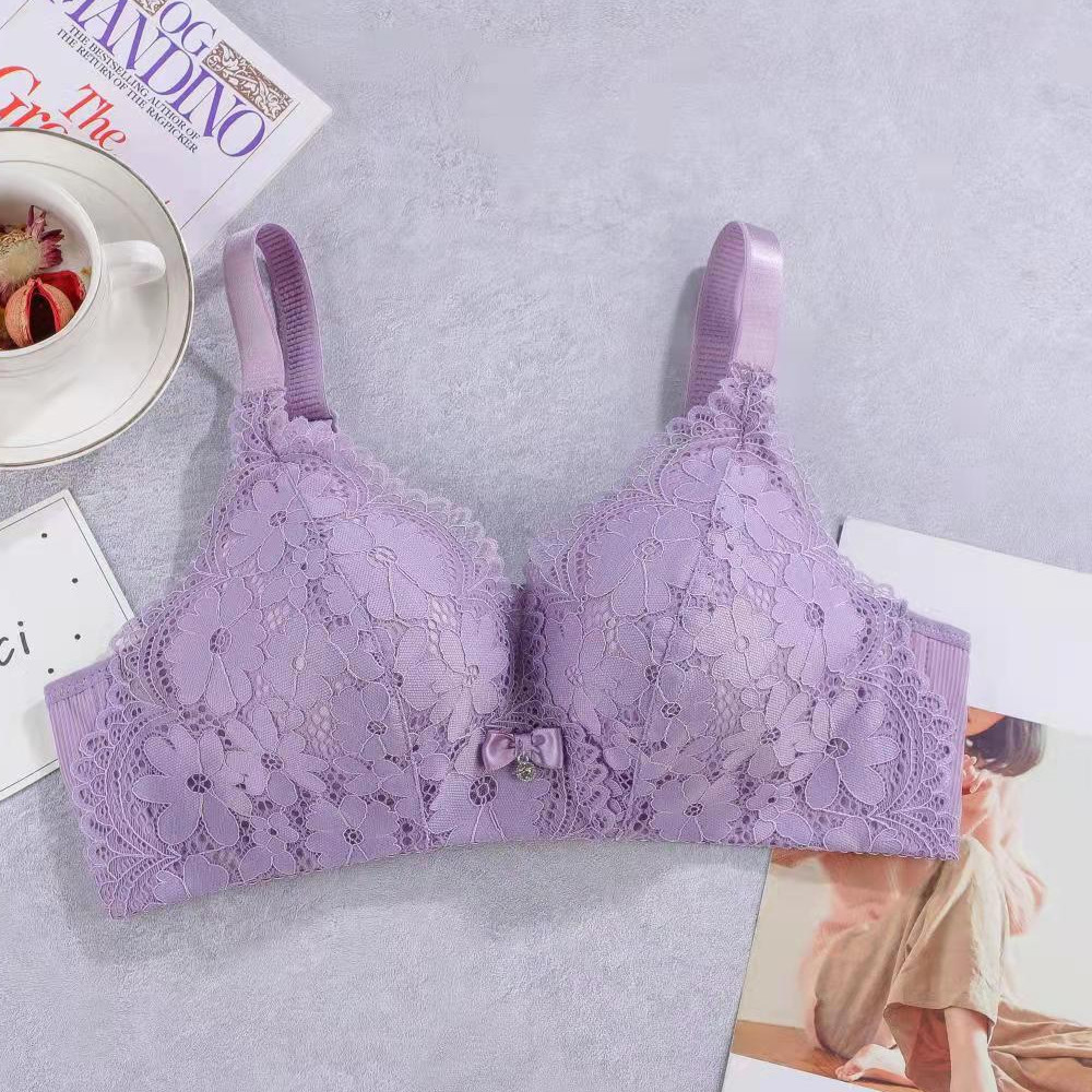 Cross-border export lace bras without steel loops, medium thick cup copper fiber lining, small breasts, gathering anti-sagging three-breasted underwear pic 8