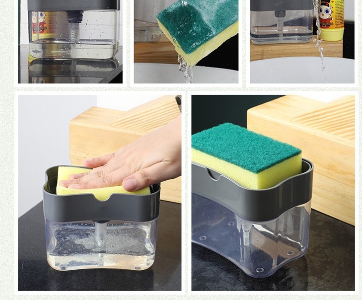 Dishwashing liquid press, cleaning pot brush, kitchen-style automatic liquid filling box, scouring pad, dishwashing and pot scrubbing wonder, soap liquid box pic 10