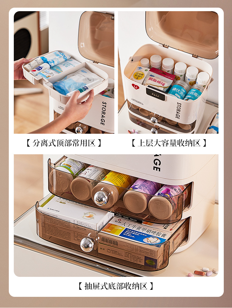 防儿童带锁密码医药箱常备药大容量家用抽屉式药品药物药膏收纳盒详情10