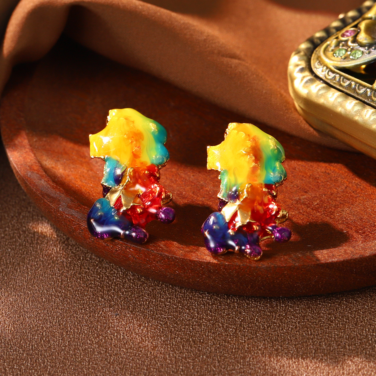 Retro high-end colored ear rings, enamel oil painting series earrings, Van Gogh Monet, niche fashion, versatile earrings for women pic 24