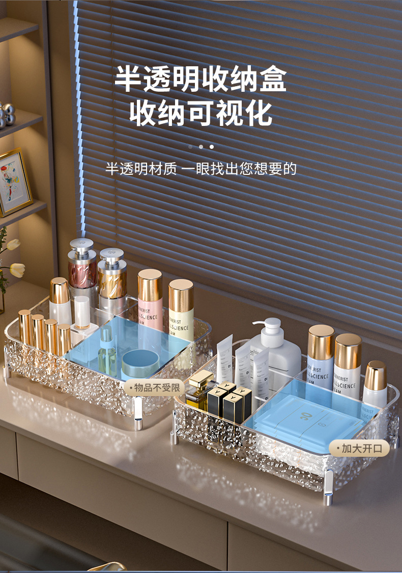 Desktop cosmetics storage box, high-legged skincare, lipstick and perfume storage and organization box, water ripple shelf pic 1