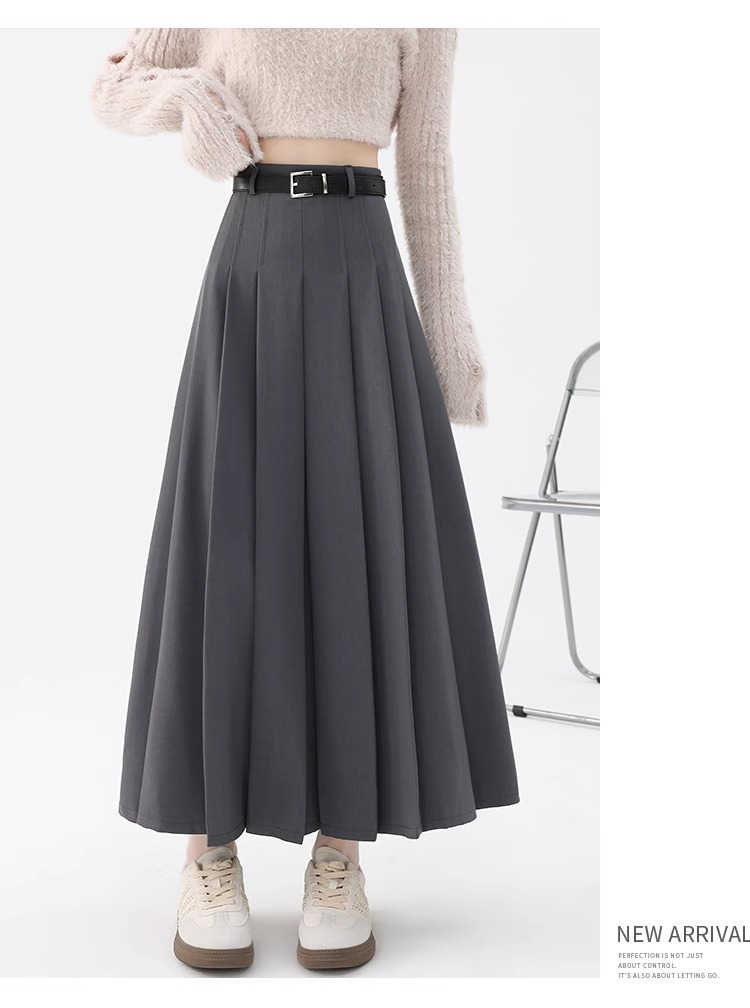 灰色半身裙女2025夏季新款高腰遮胯A字伞裙中长款春秋西装百褶裙详情33