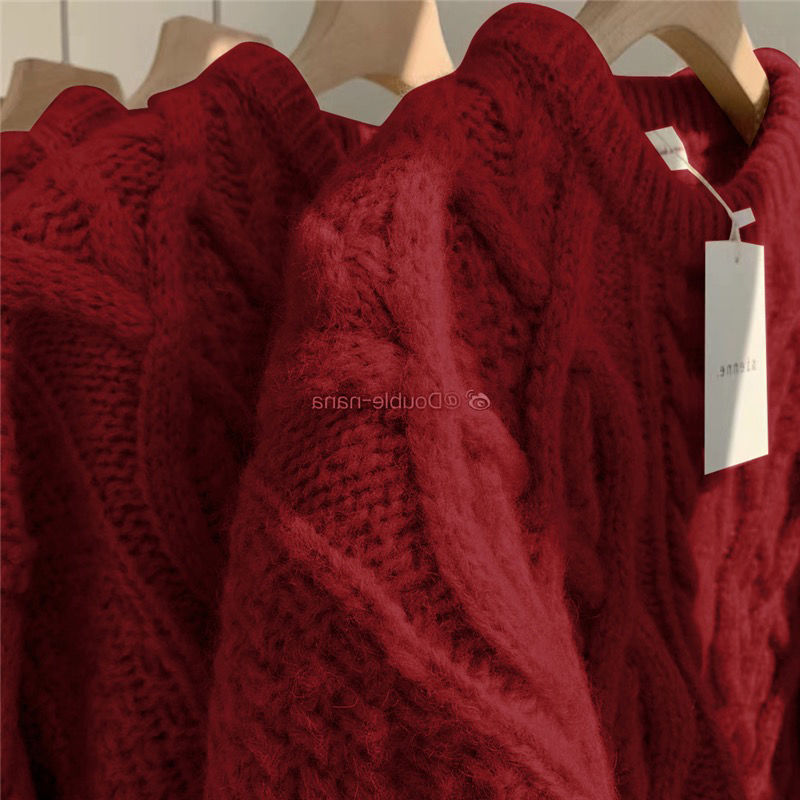 A large-sized red tweed sweater for Christmas and New Year, thick and loose for women, and a laid-back pullover sweater for autumn and winter pic 11