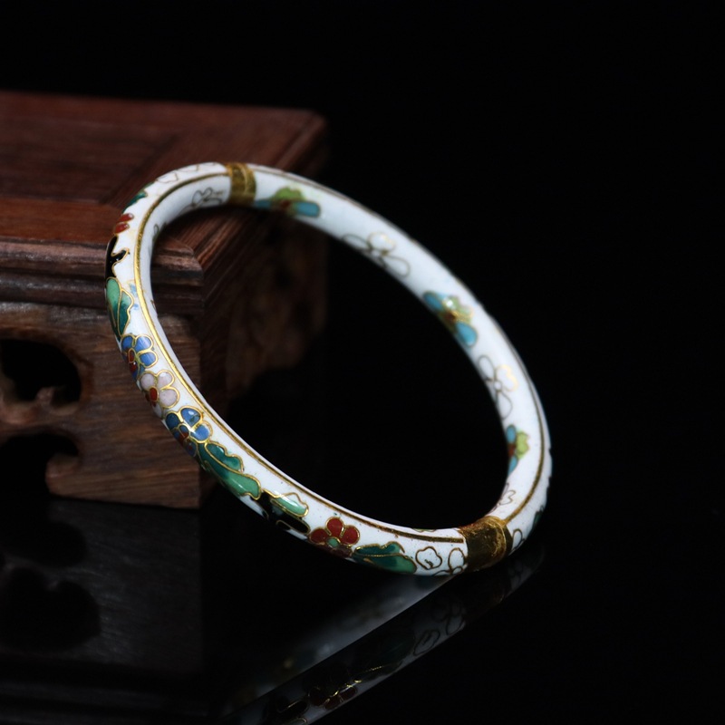 Beijing Cloisonne vintage collectibles, classical ethnic style copper body cloisonne enamel jewelry open bracelet pic 14