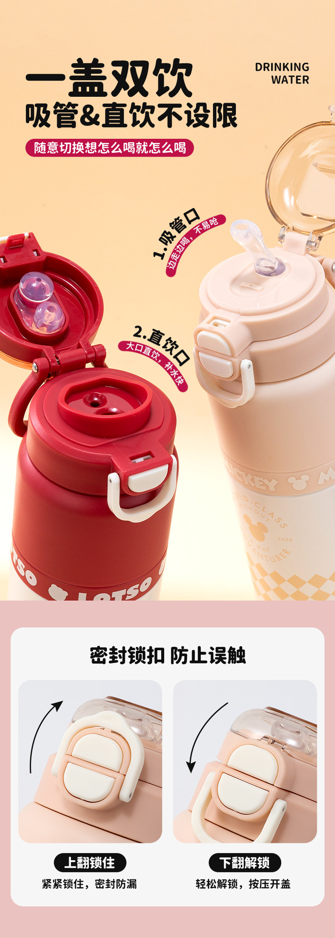 迪士尼316不锈钢保温杯保温保冷户外水杯家用大容量简约保温杯详情4