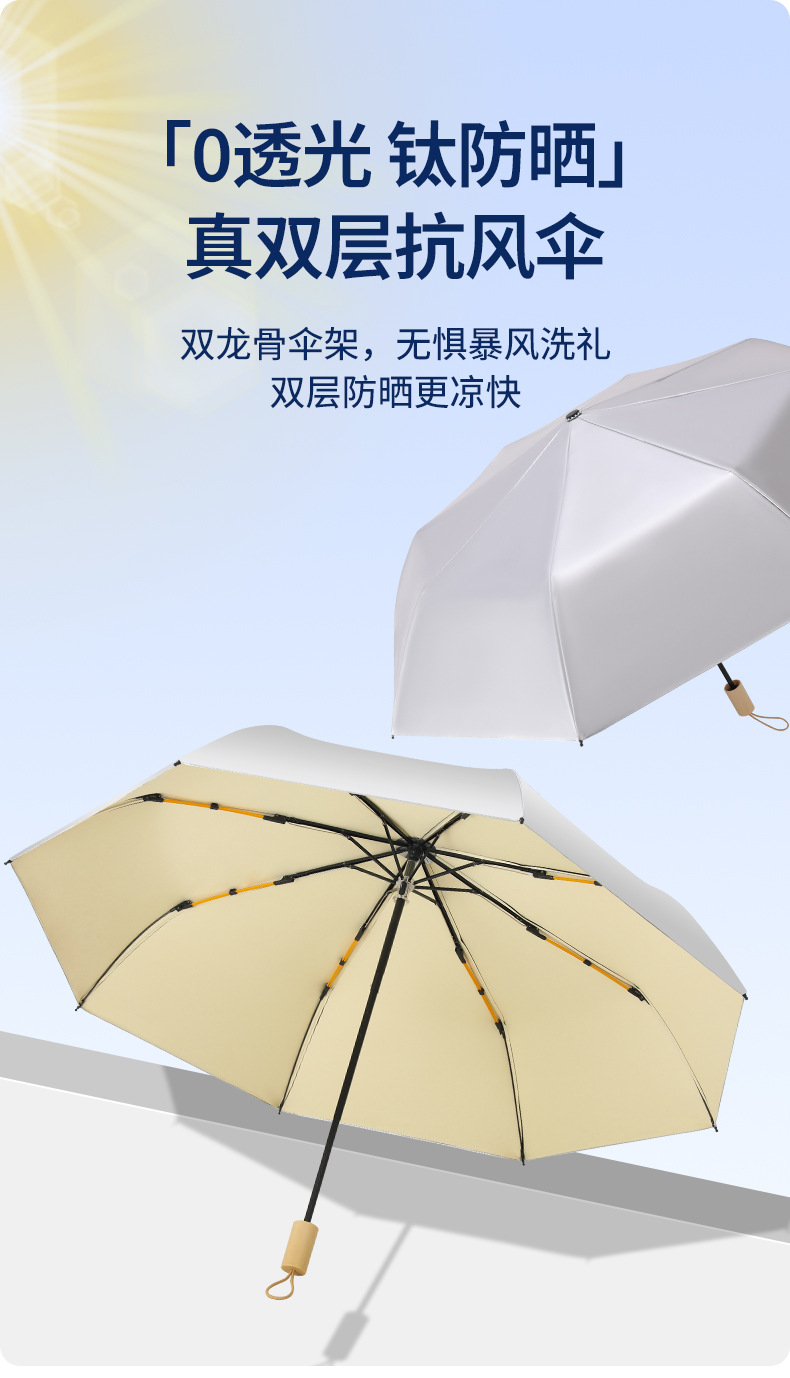 Titanium silver double-layer black rubber sunshade umbrella, UV protection sun umbrella, enhanced sun protection and rain protection dual-purpose folding umbrella pic 1