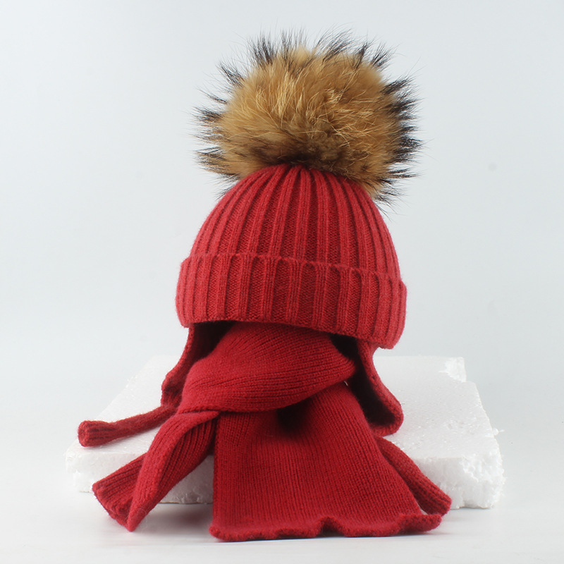品牌【森多娜】2025新款 儿童必备可爱帽子 防寒保暖 秋冬貉子毛球针织围巾帽子套装保暖兔绒纱护耳雷锋帽详情9