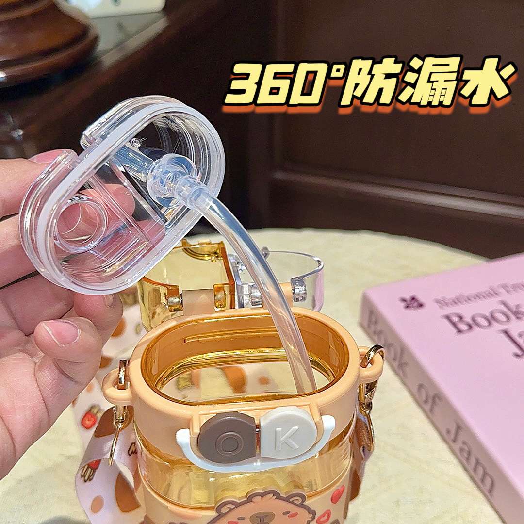 The cute and super adorable water cups for male and female students with high appearance standards in the popular cartoon style, the ins straw double-drinking plastic cups, and the portable ones for children pic 6