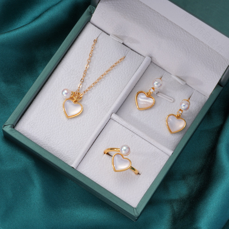 Pearl ring, earneedle pendant, three-piece set, empty stand, four-petal flower, white butterfly shell design, high-end DIY light luxury earrings pic 36